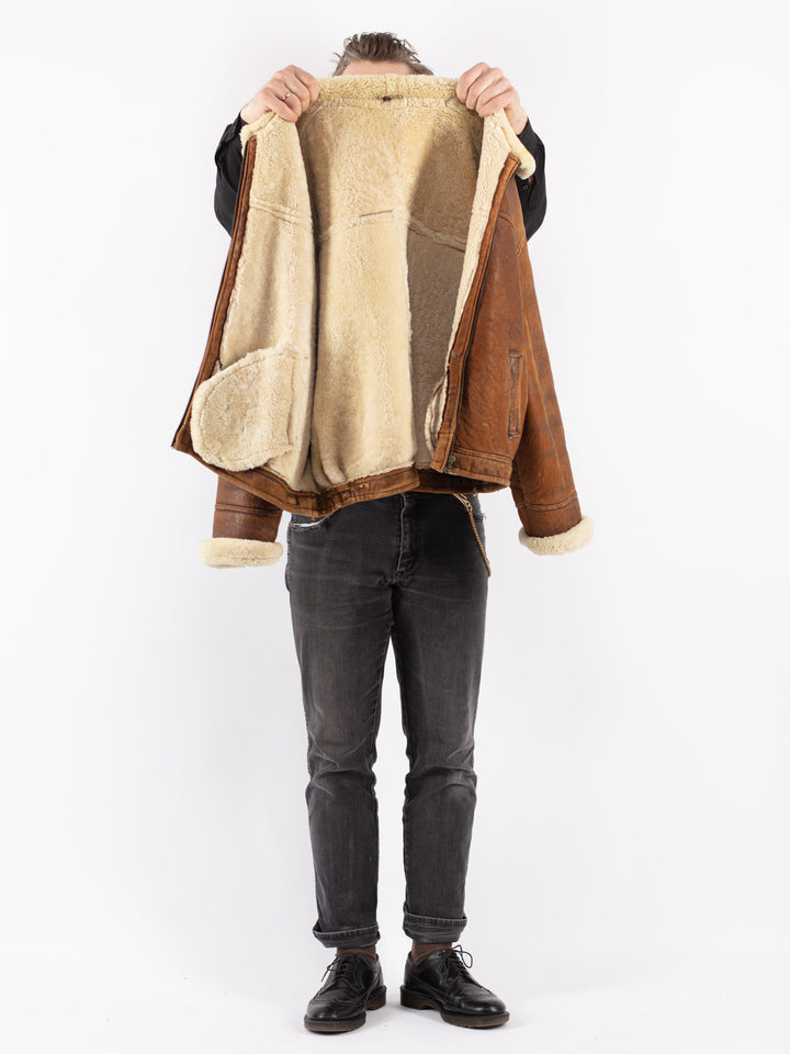 Vintage 80's Men Sheepskin Jacket in BrownZ191