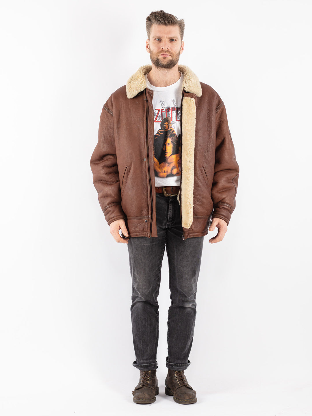 Vintage 80's Men Sheepskin Jacket in Brown