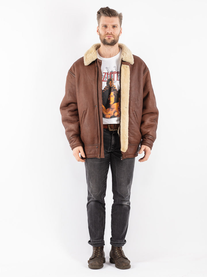 Vintage 80's Men Sheepskin Jacket in Brown