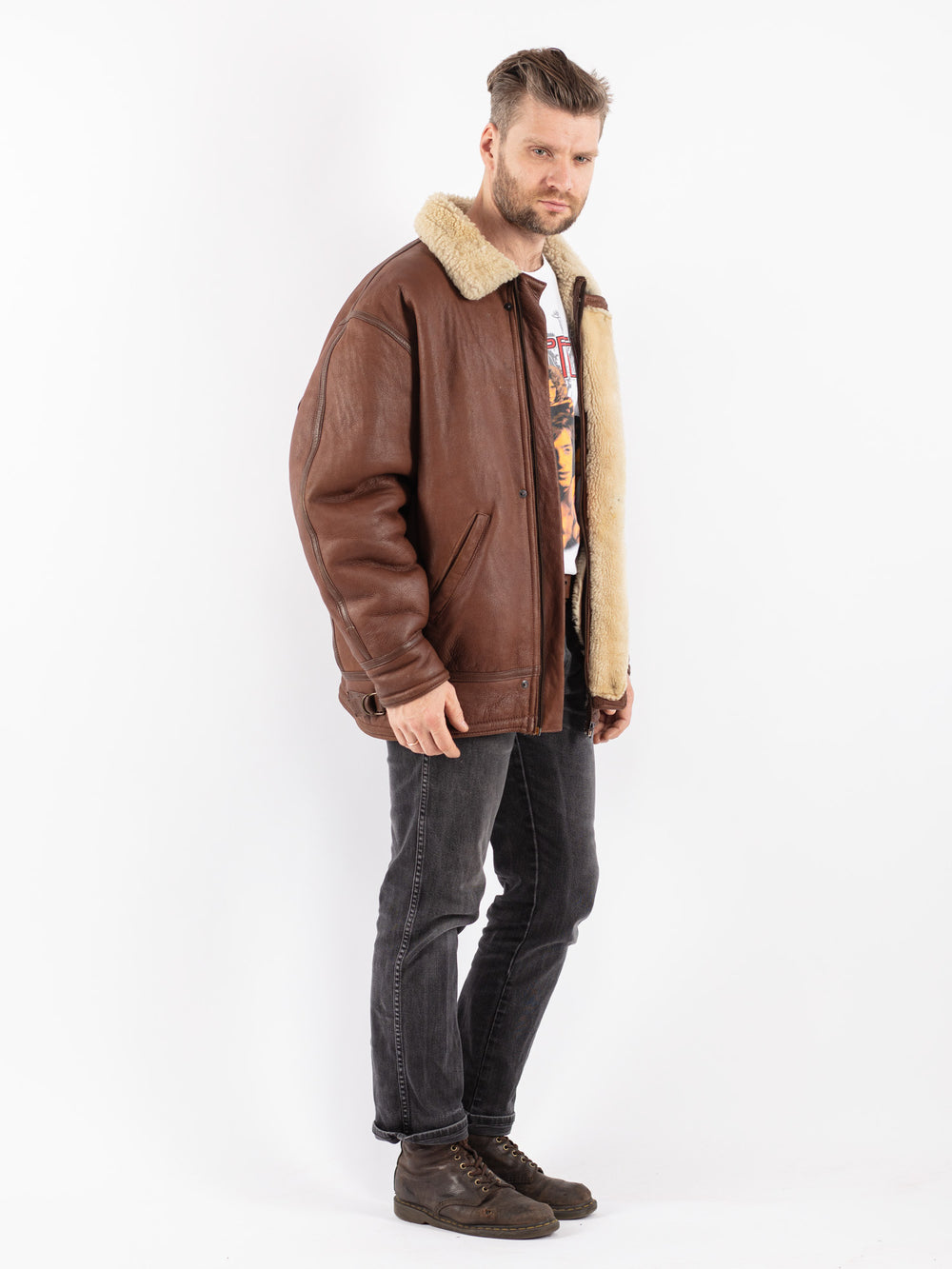 Vintage 80's Men Sheepskin Jacket in Brown