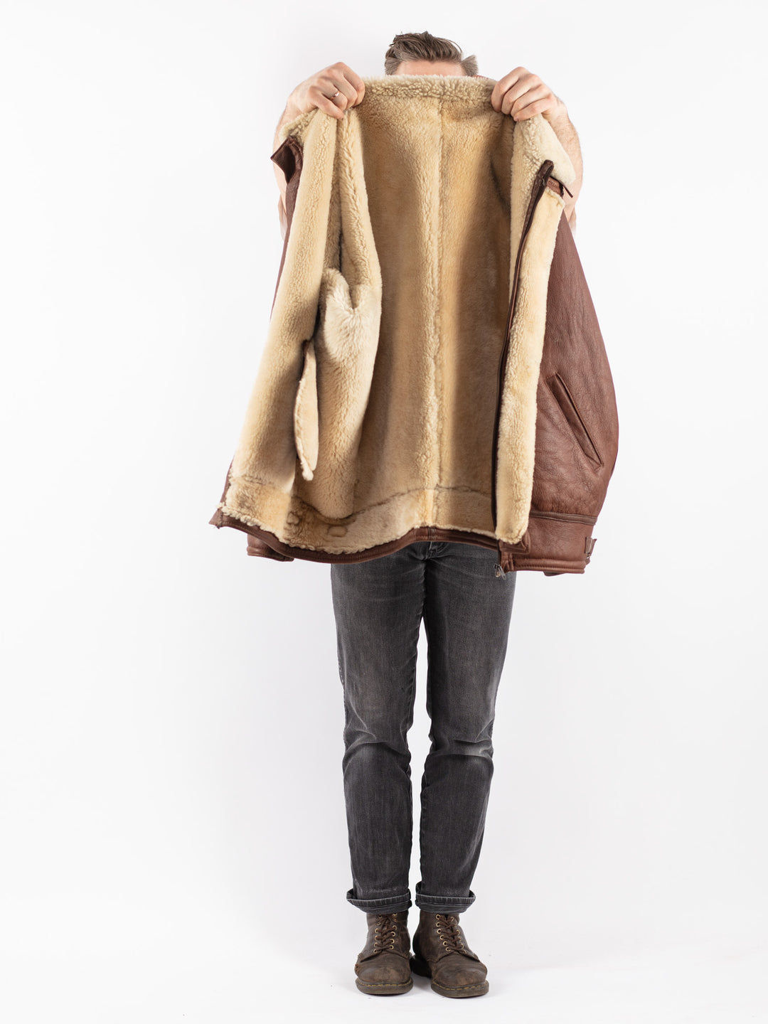Vintage 80's Men Sheepskin Jacket in Brown