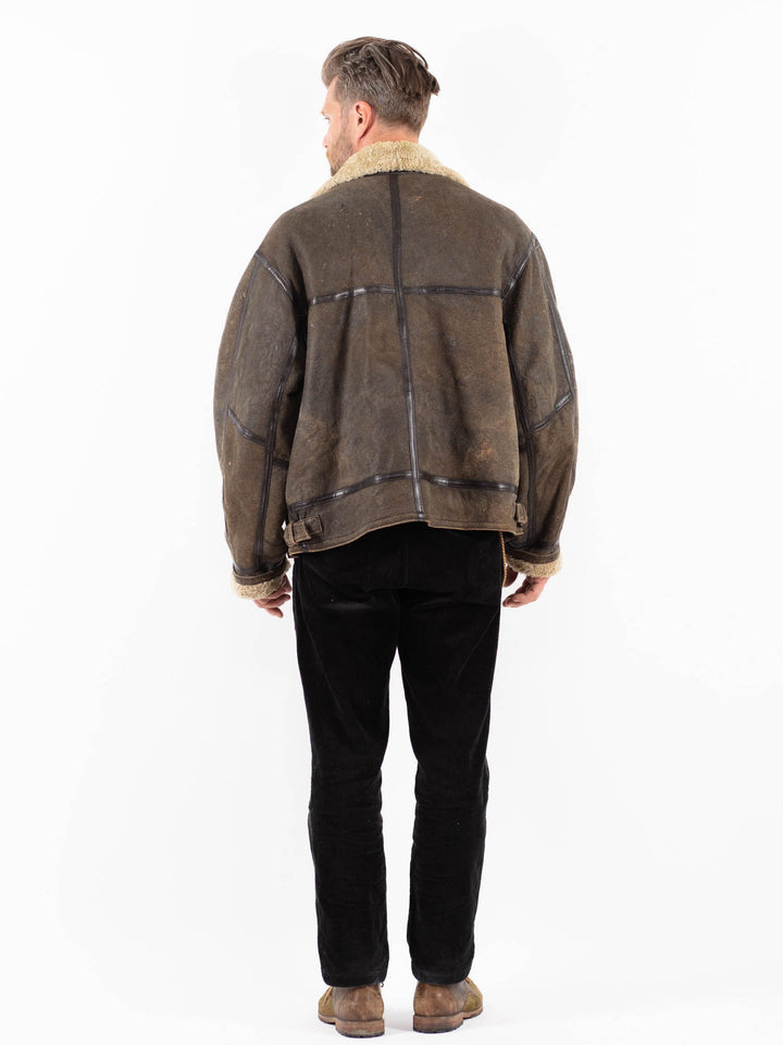 Vintage 80's Men Sheepskin Jacket in BrownZ1858