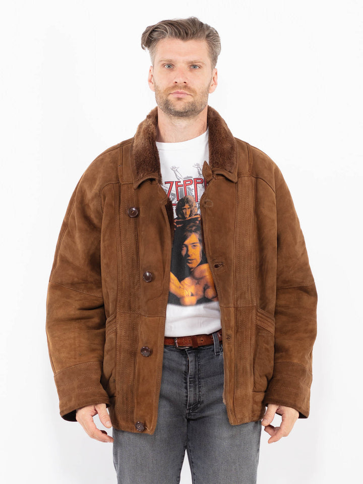 Vintage 80's Men Sheepskin Shearling Jacket in BrownZ2087