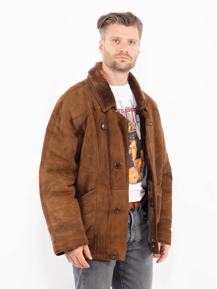 Vintage 80's Men Sheepskin Shearling Jacket in BrownZ2087