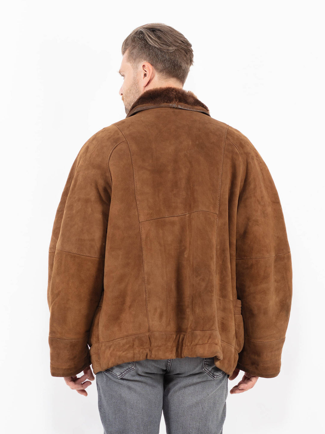 Vintage 80's Men Sheepskin Shearling Jacket in BrownZ2087