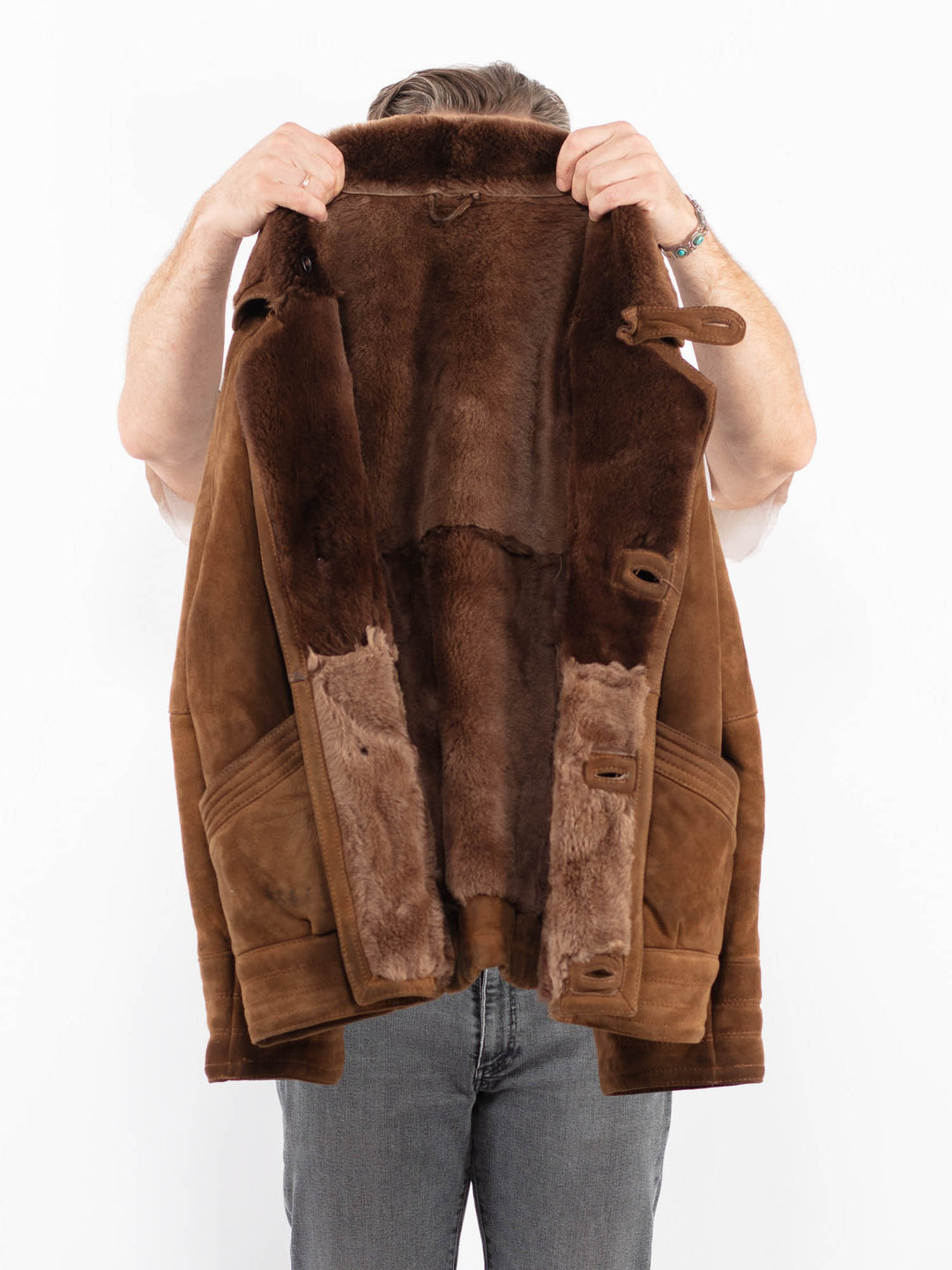Vintage 80's Men Sheepskin Shearling Jacket in BrownZ2087