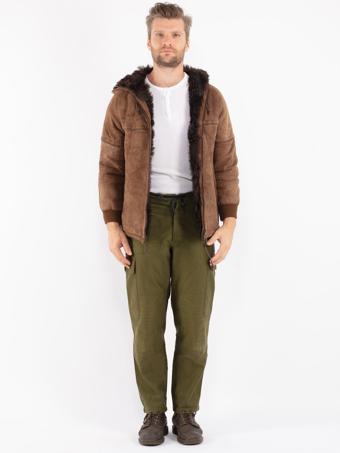 Vintage 80's Men Sheepskin Jacket in Brown