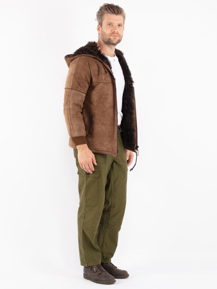 Vintage 80's Men Sheepskin Jacket in Brown