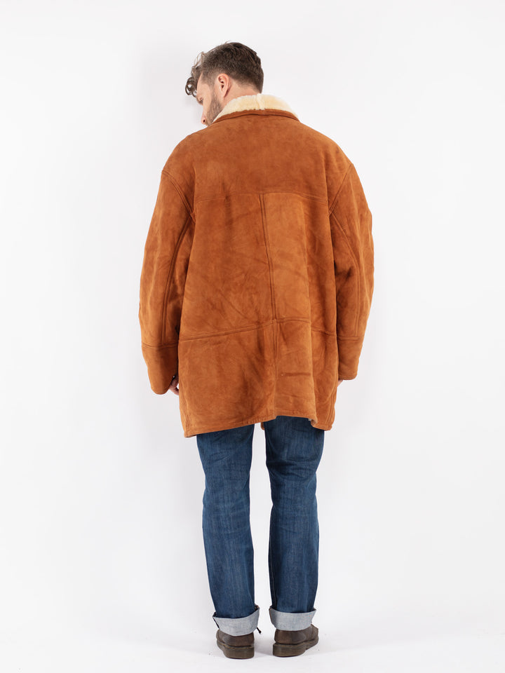 Vintage Men Sheepskin Shearling Coat in Brown
