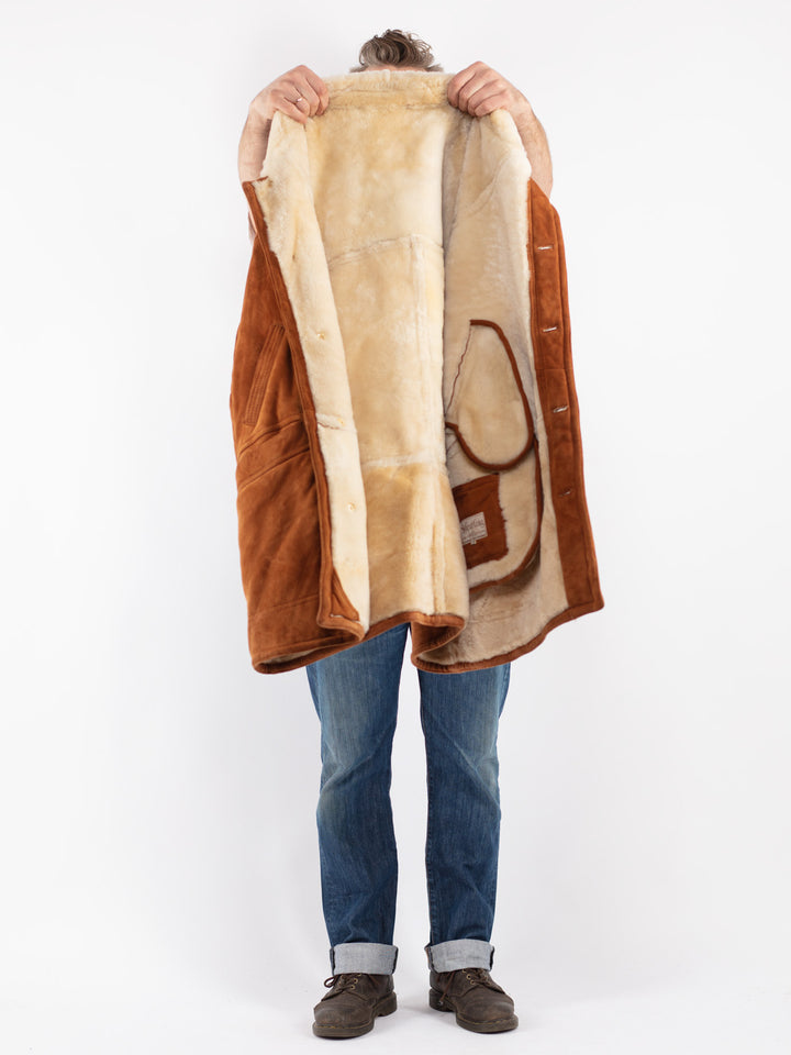 Vintage Men Sheepskin Shearling Coat in Brown
