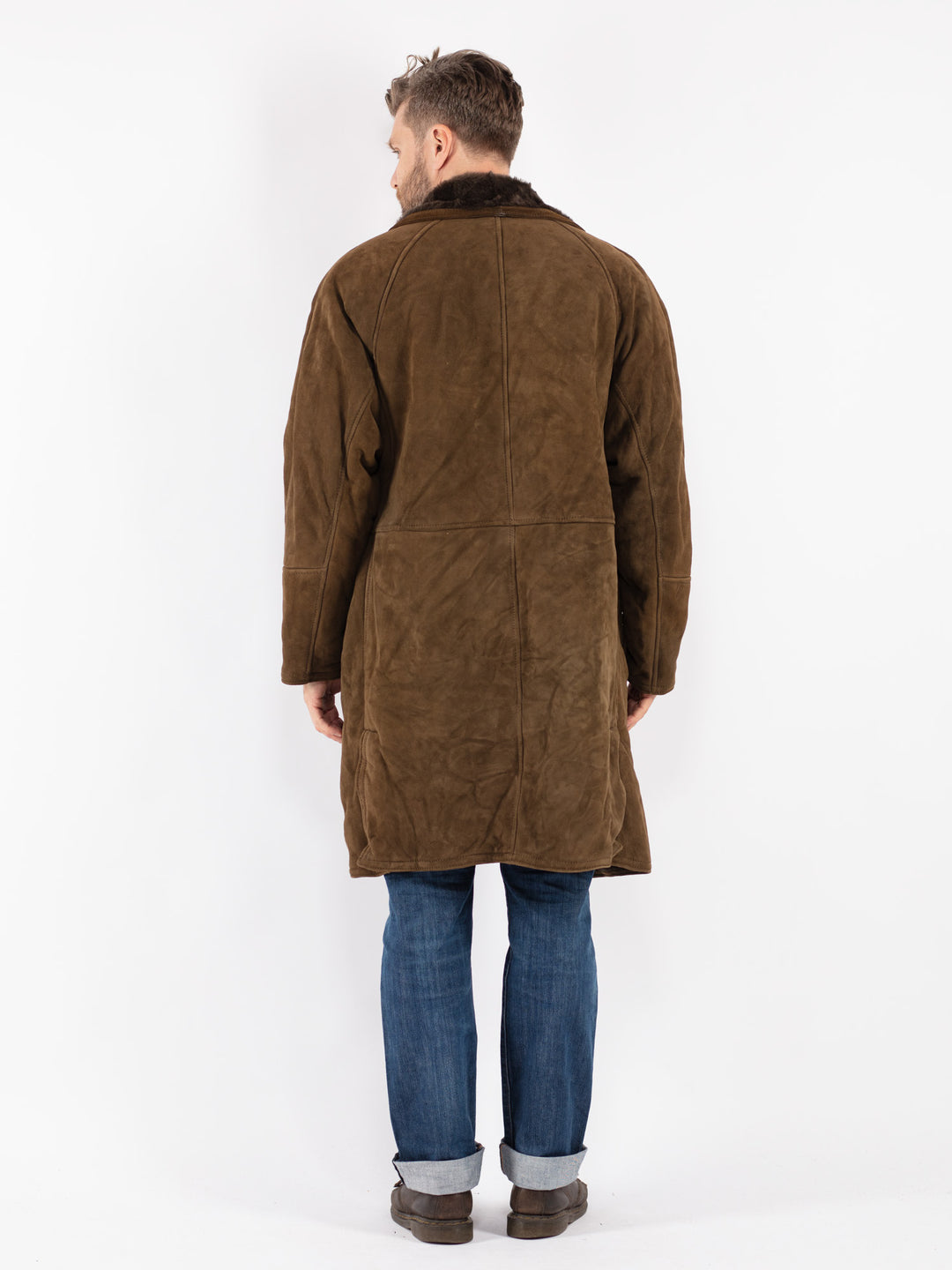 Vintage 80's Men Sheepskin Shearling Coat in Green