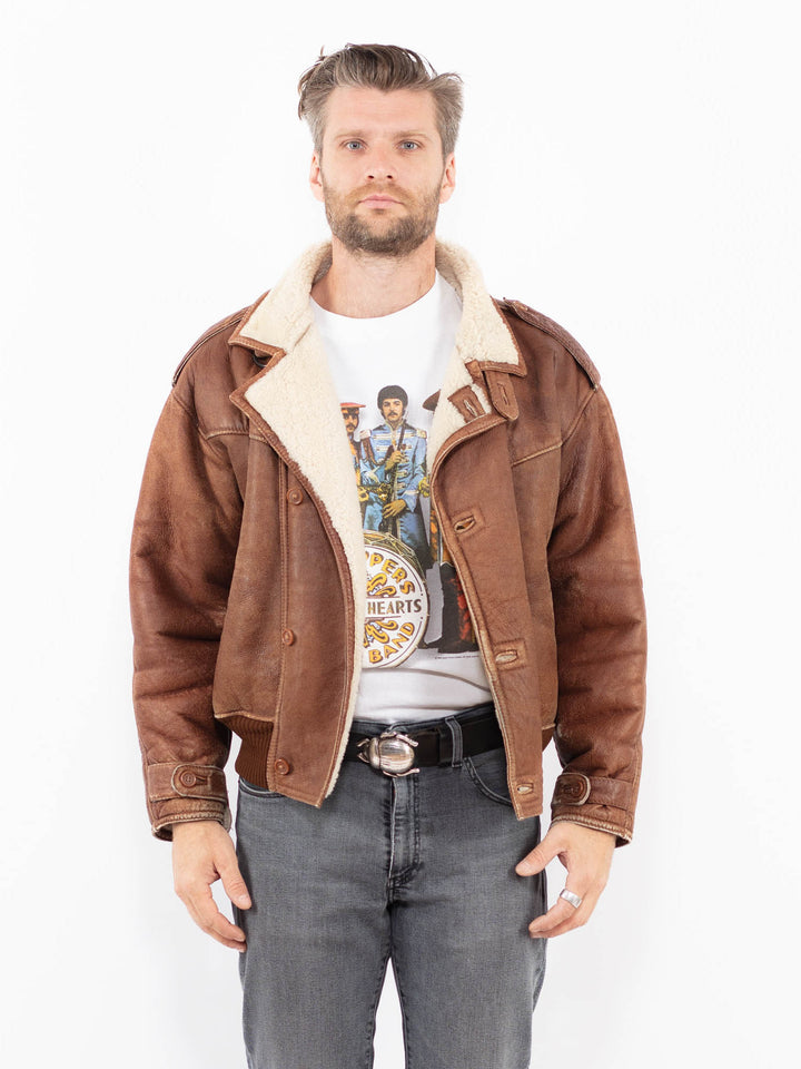 Vintage 80's Men Sheepskin Jacket in BrownZ1980