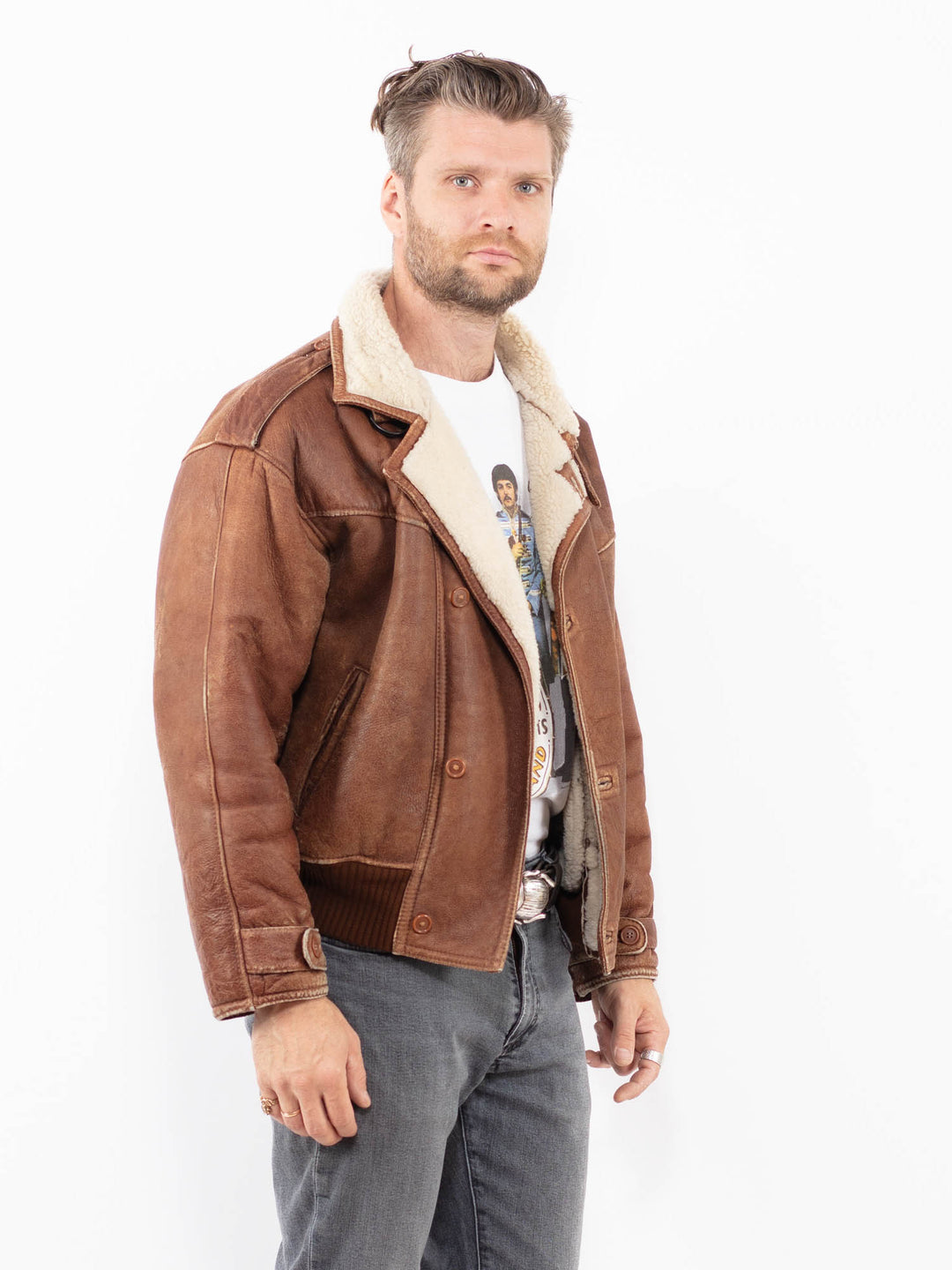Vintage 80's Men Sheepskin Jacket in BrownZ1980