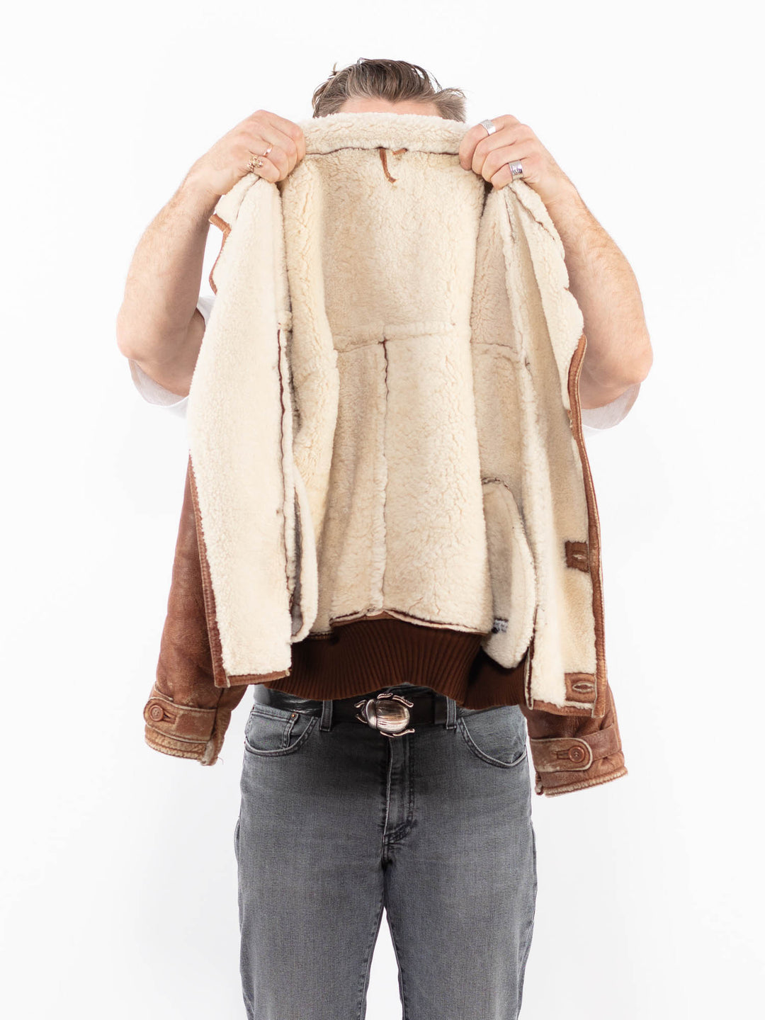 Vintage 80's Men Sheepskin Jacket in BrownZ1980