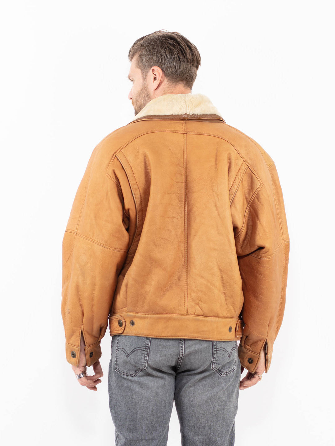 Vintage 80's Men Sheepskin Shearling Jacket in BrownZ2003