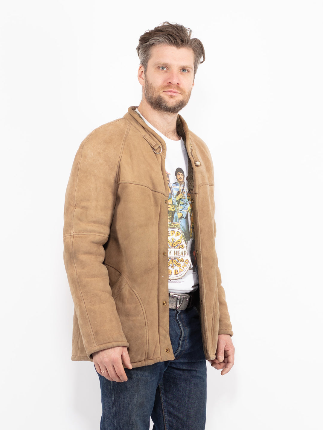 Vintage 80's Men Sheepskin Jacket in BeigeZ2736