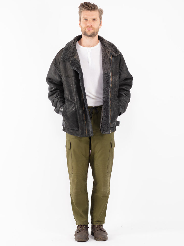 Vintage 80's Men Sheepskin Jacket in Black