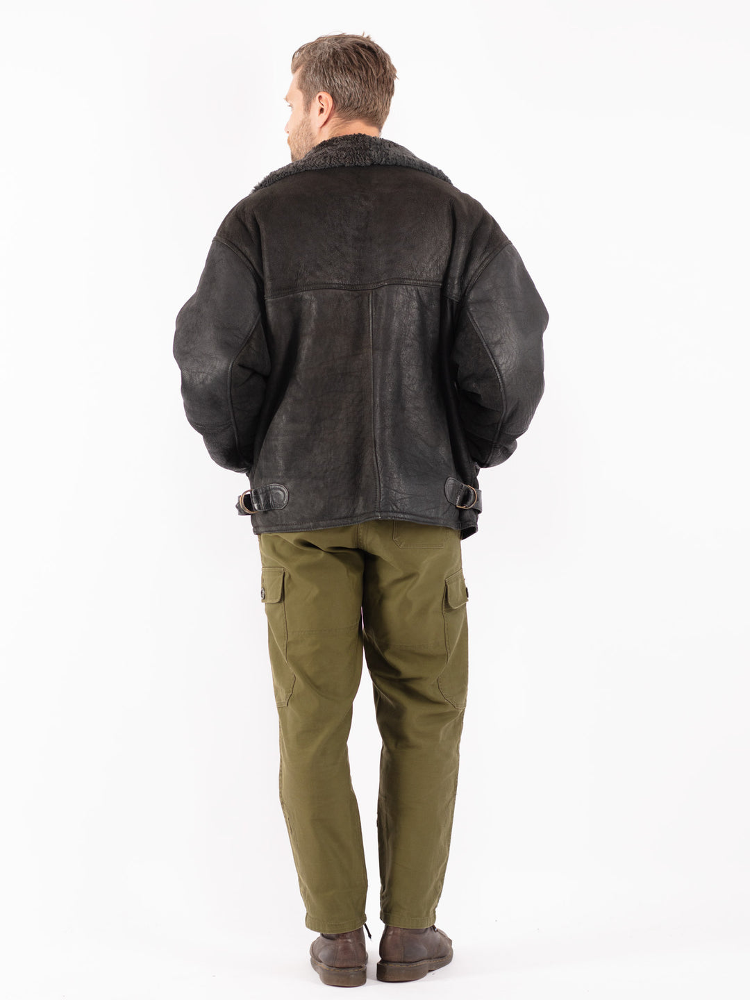 Vintage 80's Men Sheepskin Jacket in Black