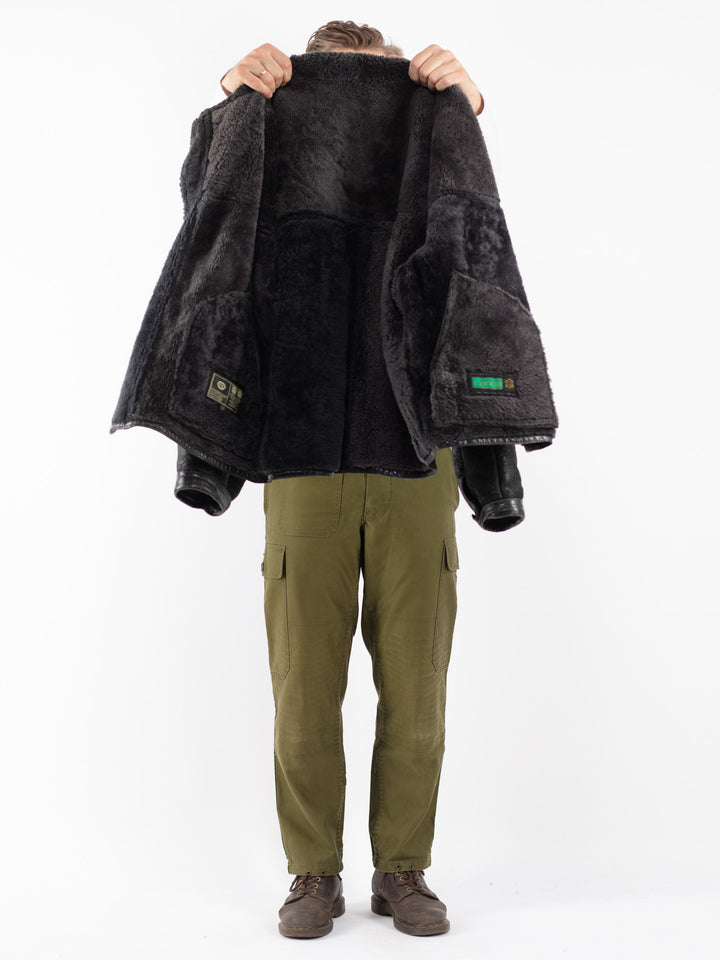 Vintage 80's Men Sheepskin Jacket in Black