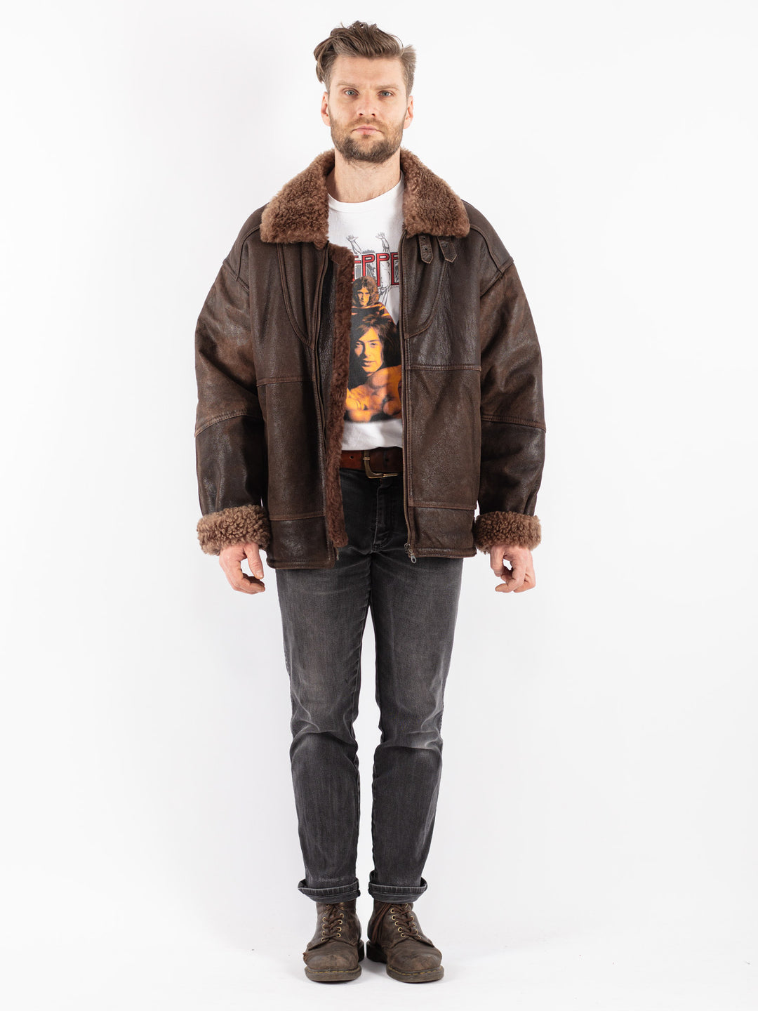 Vintage 80's Men Sheepskin Jacket in Brown