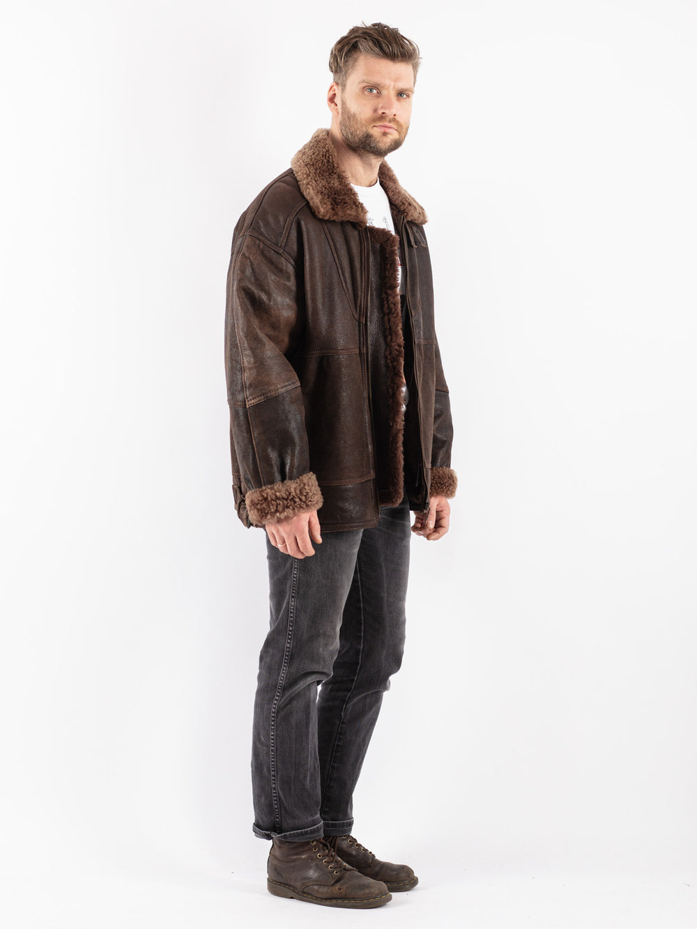 Vintage 80's Men Sheepskin Jacket in Brown