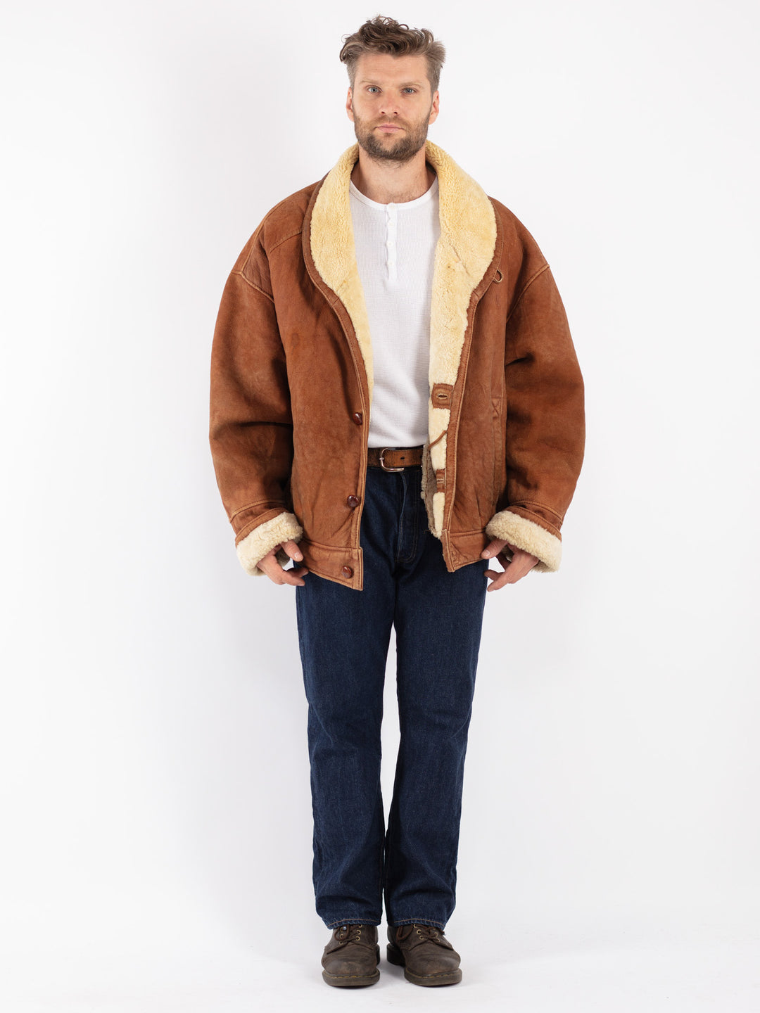 Vintage 80's Men Sheepskin Jacket in Brown