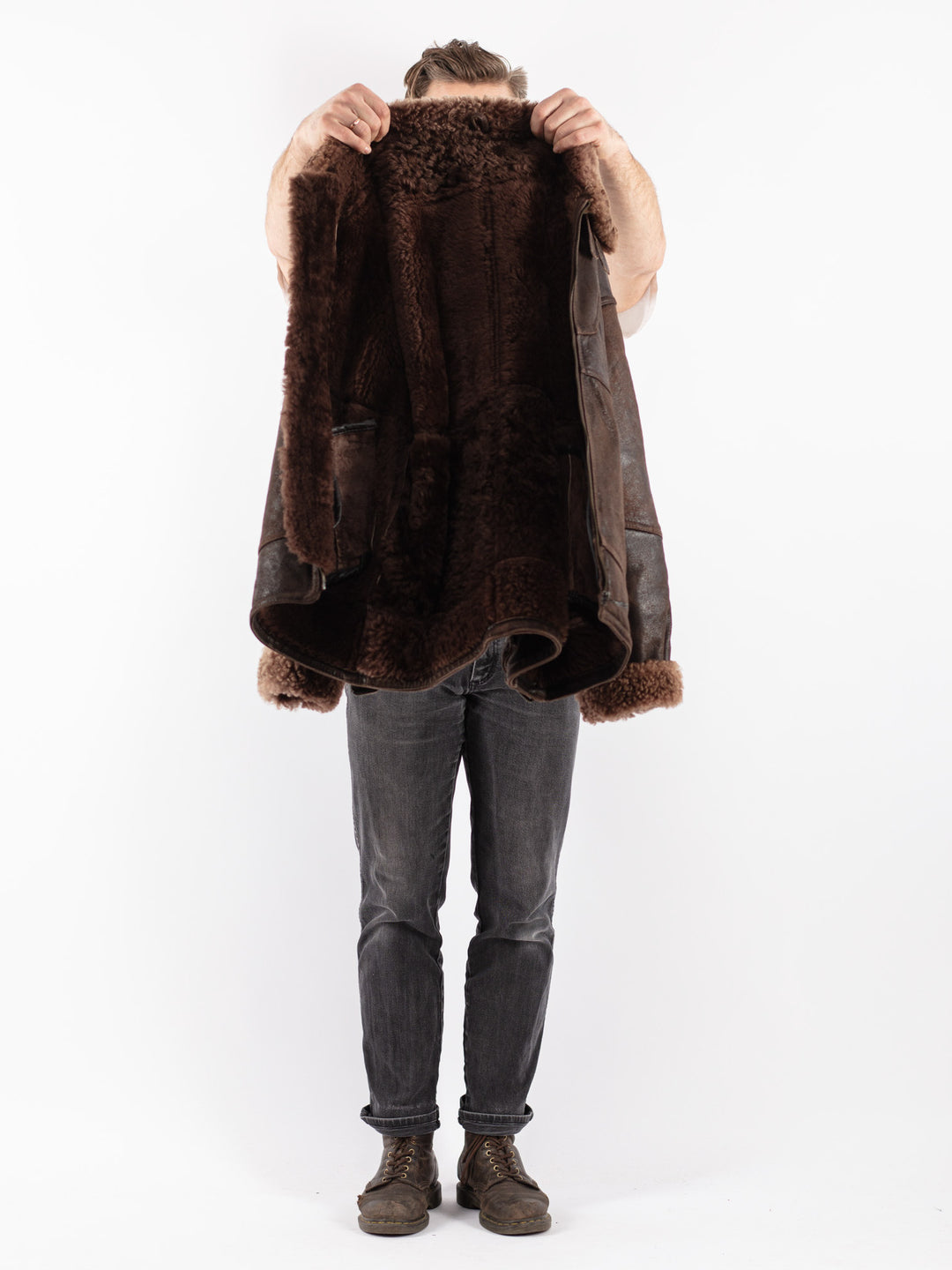 Vintage 80's Men Sheepskin Jacket in Brown