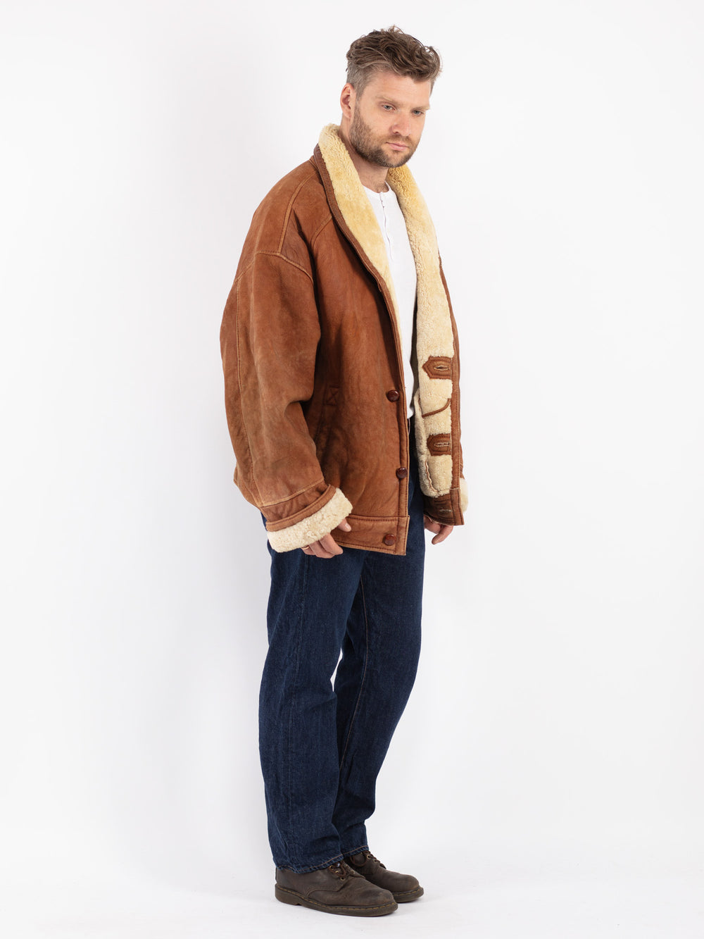 Vintage 80's Men Sheepskin Jacket in Brown