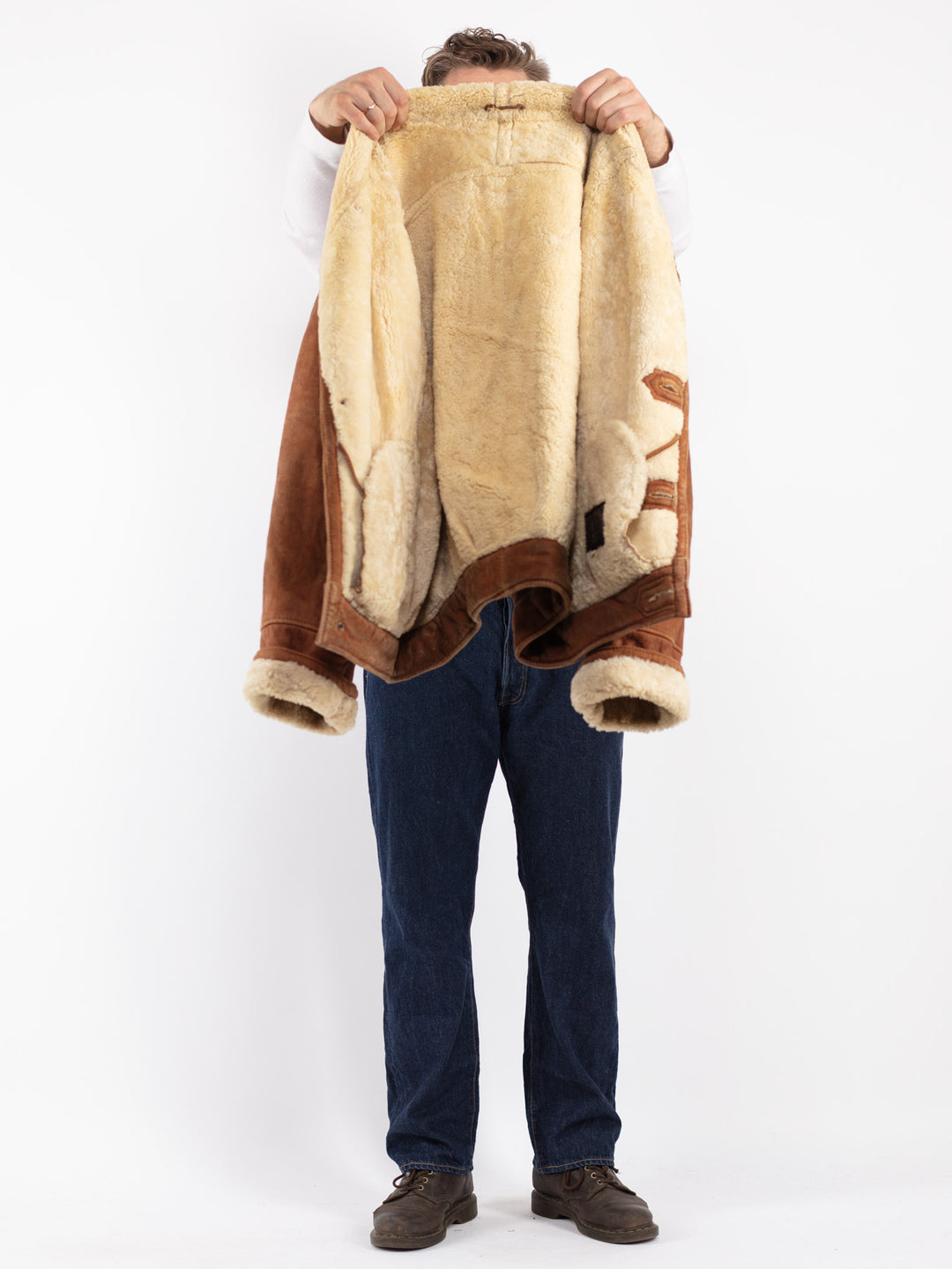 Vintage 80's Men Sheepskin Jacket in Brown