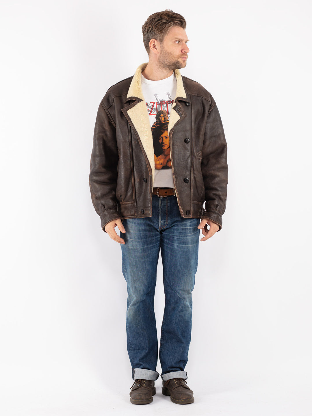 Vintage 80's Men Sheepskin Jacket in Brown