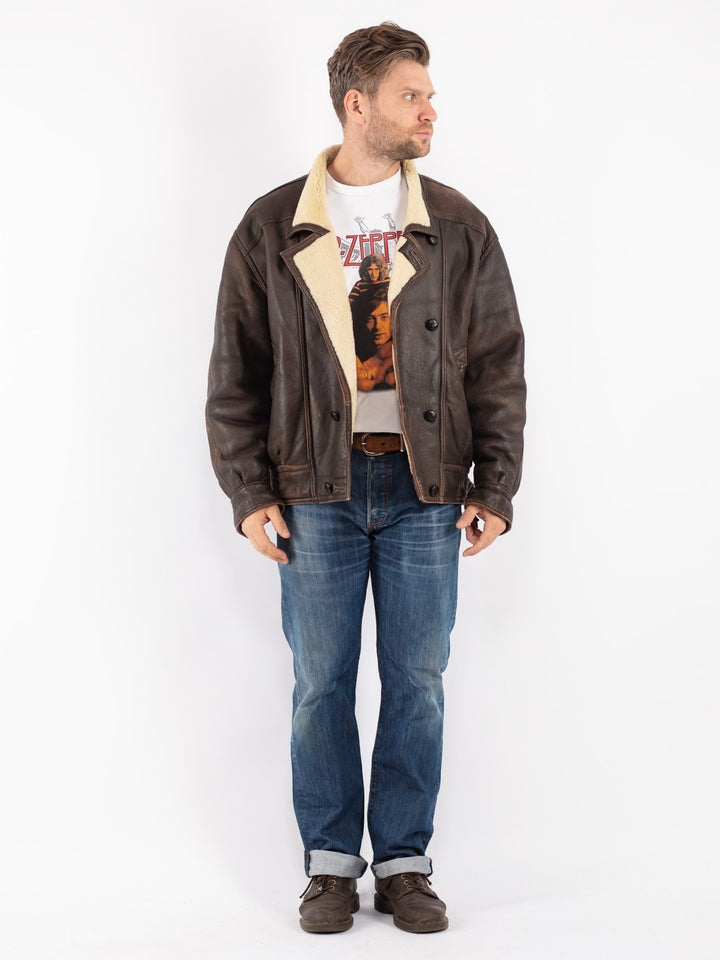 Vintage 80's Men Sheepskin Jacket in Brown