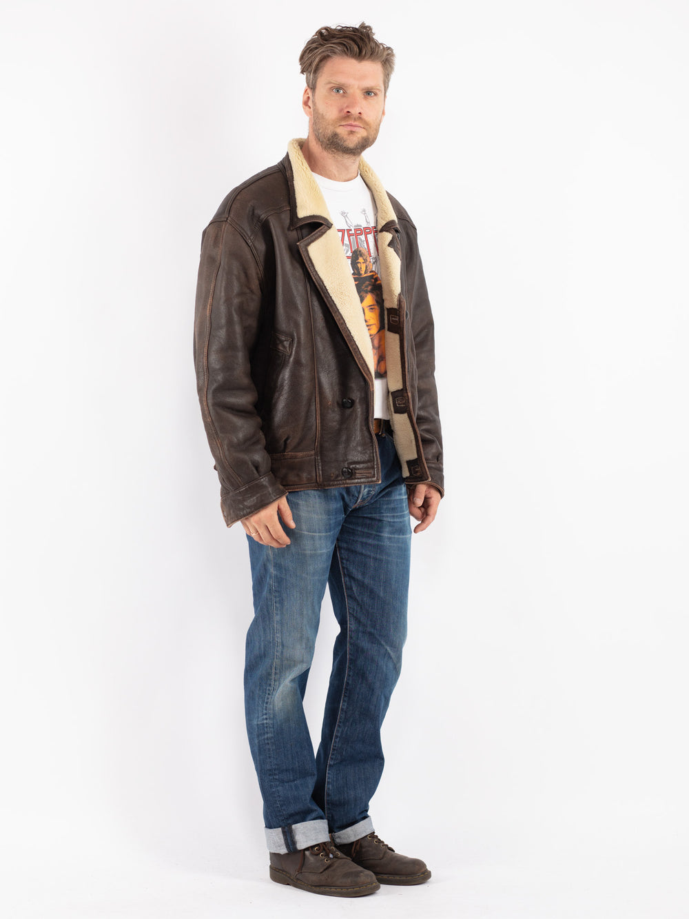 Vintage 80's Men Sheepskin Jacket in Brown
