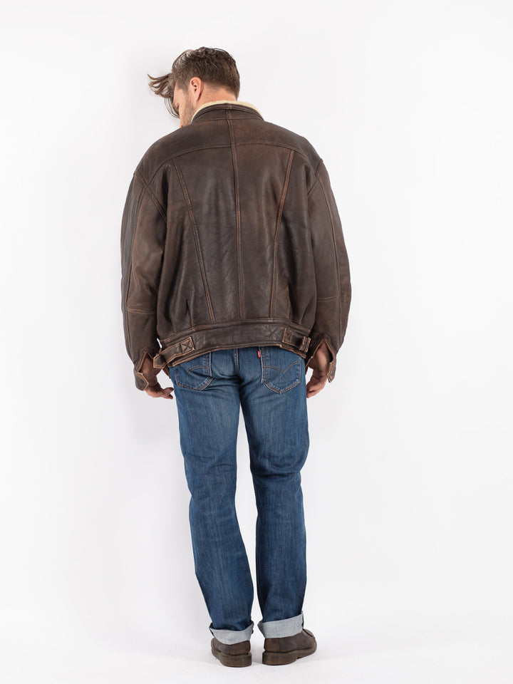Vintage 80's Men Sheepskin Jacket in Brown