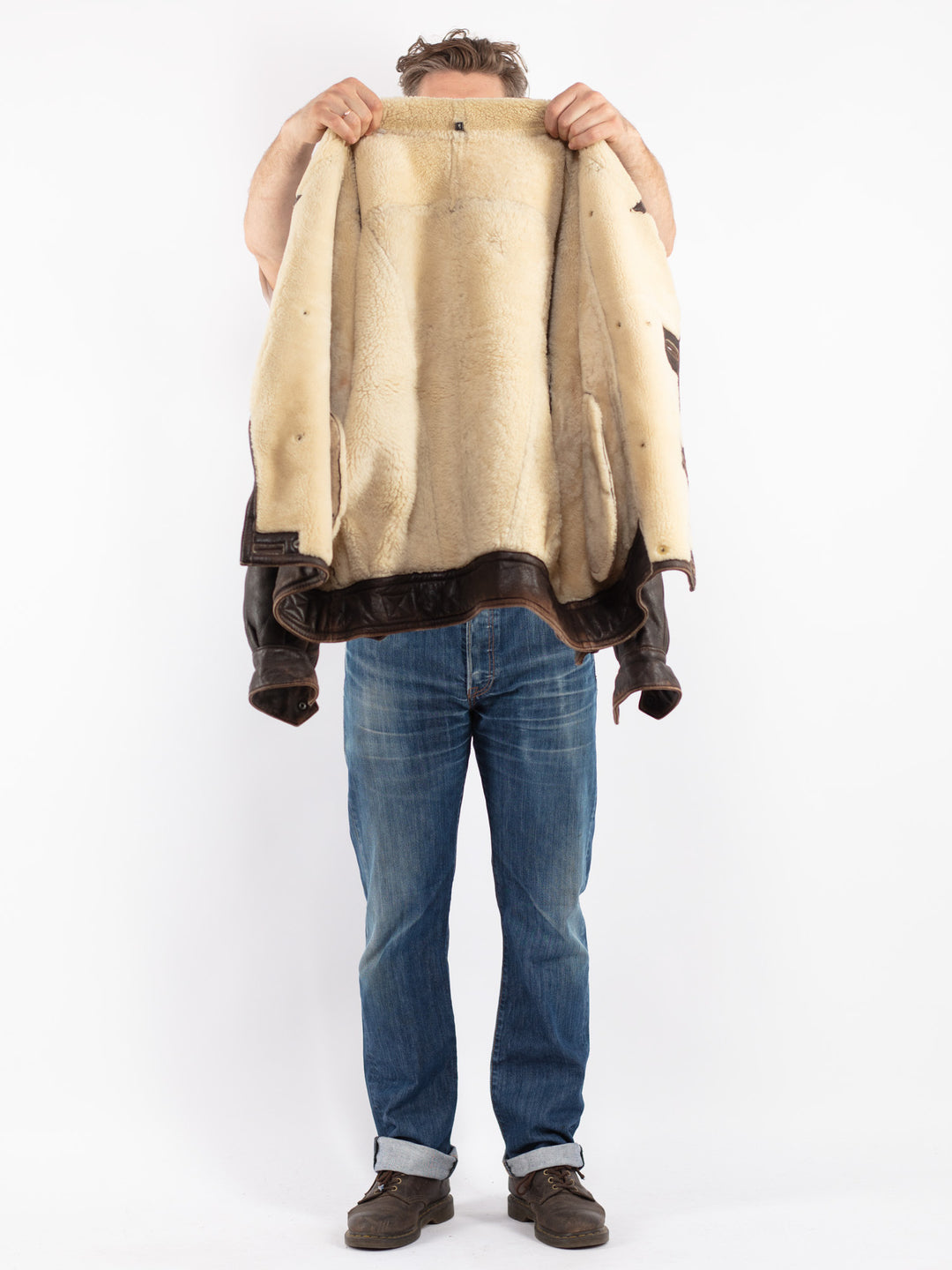 Vintage 80's Men Sheepskin Jacket in Brown