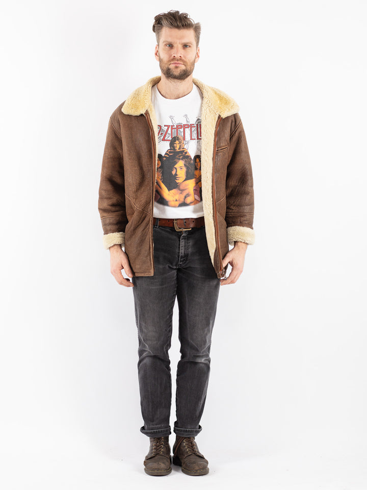 Vintage 80's Men Sheepskin Coat in Brown