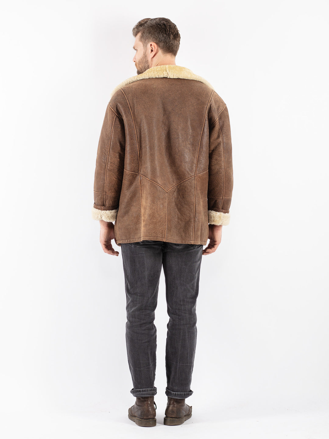 Vintage 80's Men Sheepskin Coat in Brown