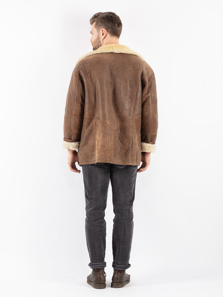 Vintage 80's Men Sheepskin Coat in Brown