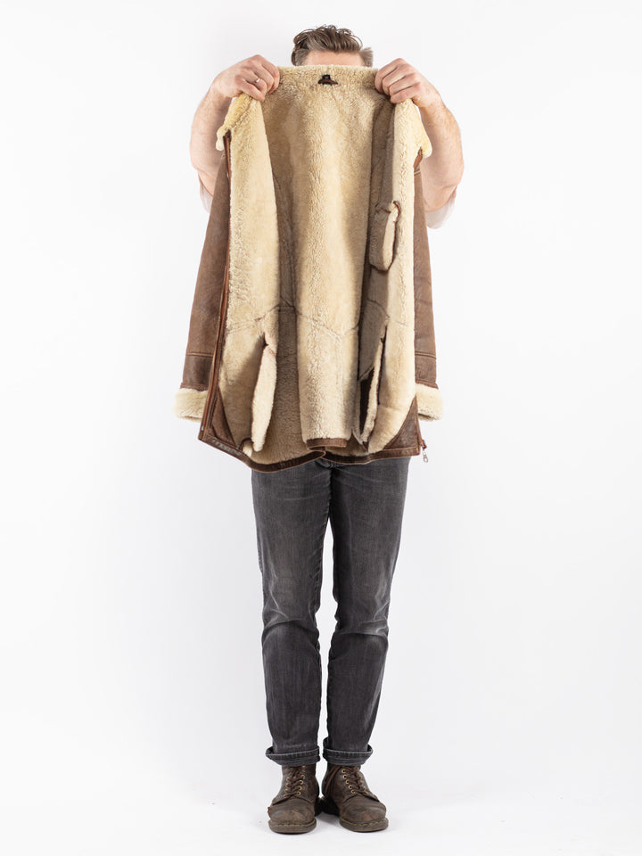 Vintage 80's Men Sheepskin Coat in Brown