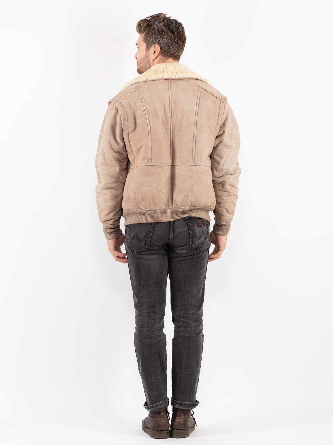 Vintage 80's Men Sheepskin Jacket in Beige