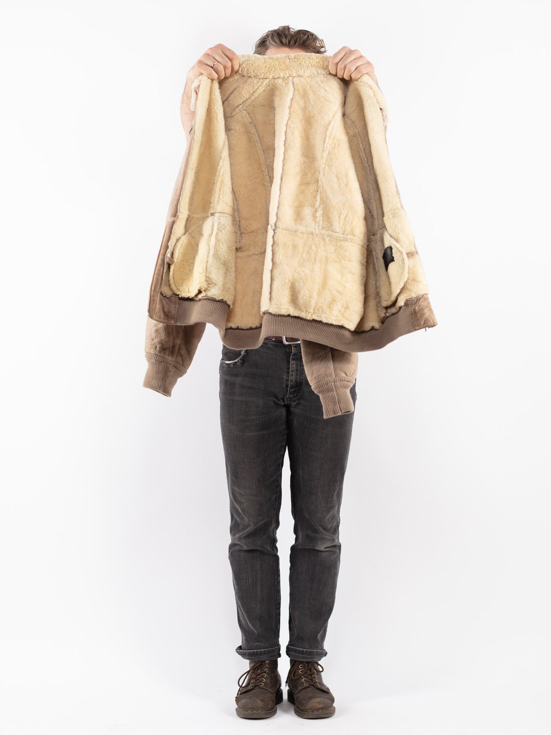 Vintage 80's Men Sheepskin Jacket in Beige