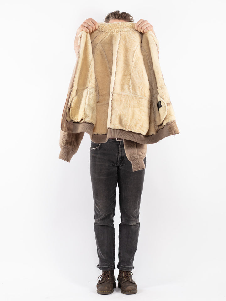Vintage 80's Men Sheepskin Jacket in Beige