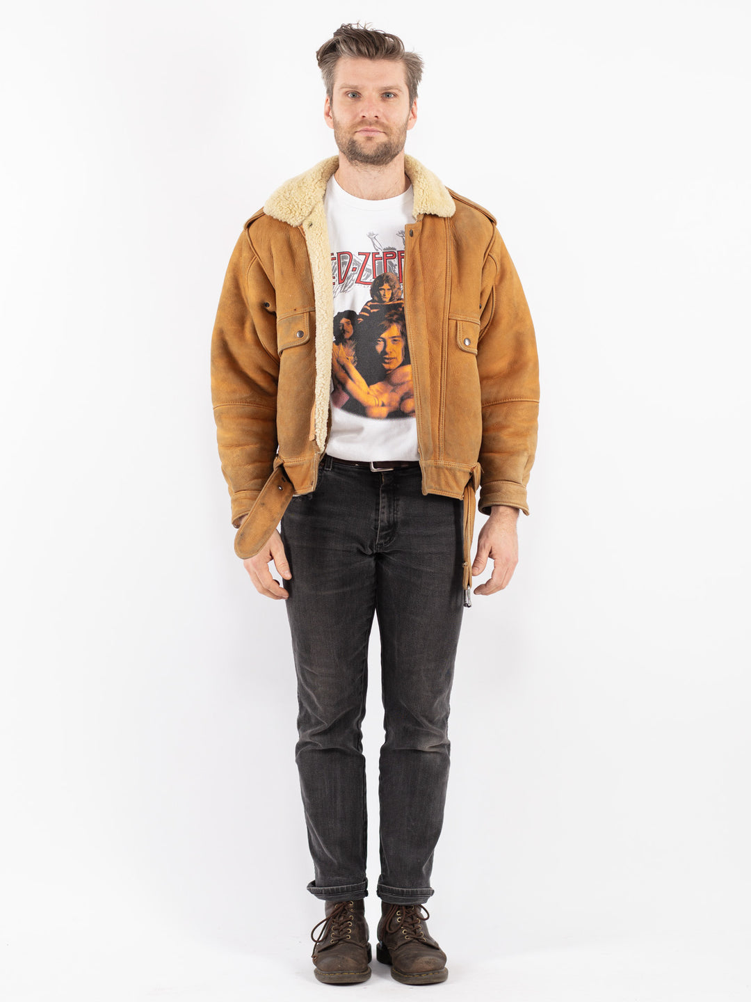 Vintage 80's Men Sheepskin Jacket in Brown