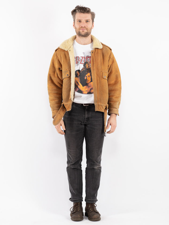 Vintage 80's Men Sheepskin Jacket in Brown