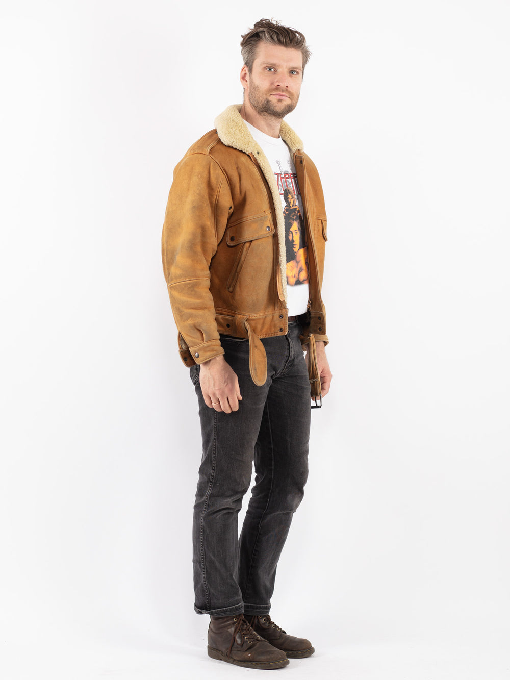 Vintage 80's Men Sheepskin Jacket in Brown