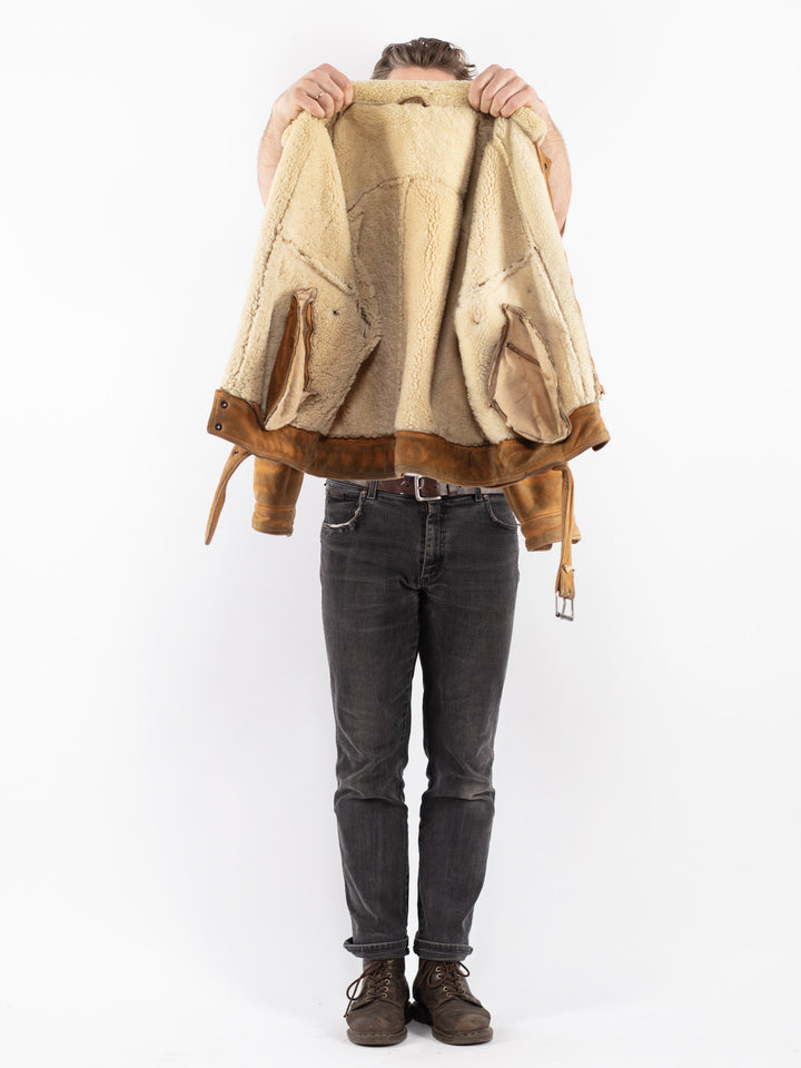 Vintage 80's Men Sheepskin Jacket in Brown