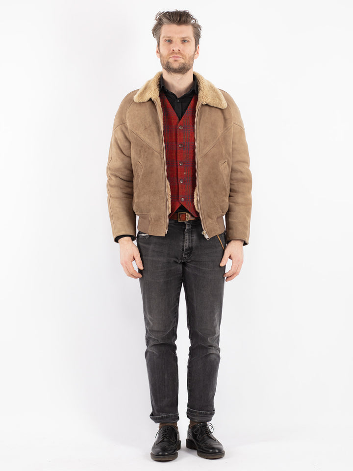 Vintage 80's Men Sheepskin Jacket in BeigeZ264