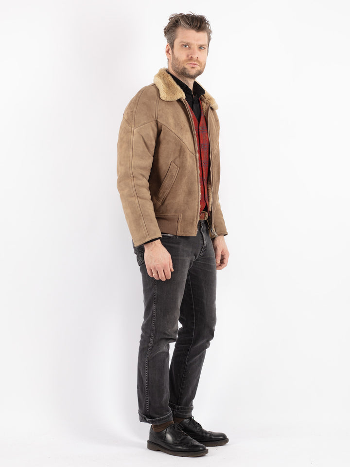 Vintage 80's Men Sheepskin Jacket in BeigeZ264
