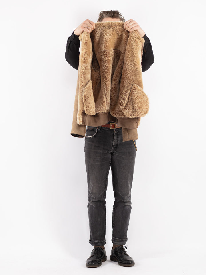 Vintage 80's Men Sheepskin Jacket in BeigeZ264