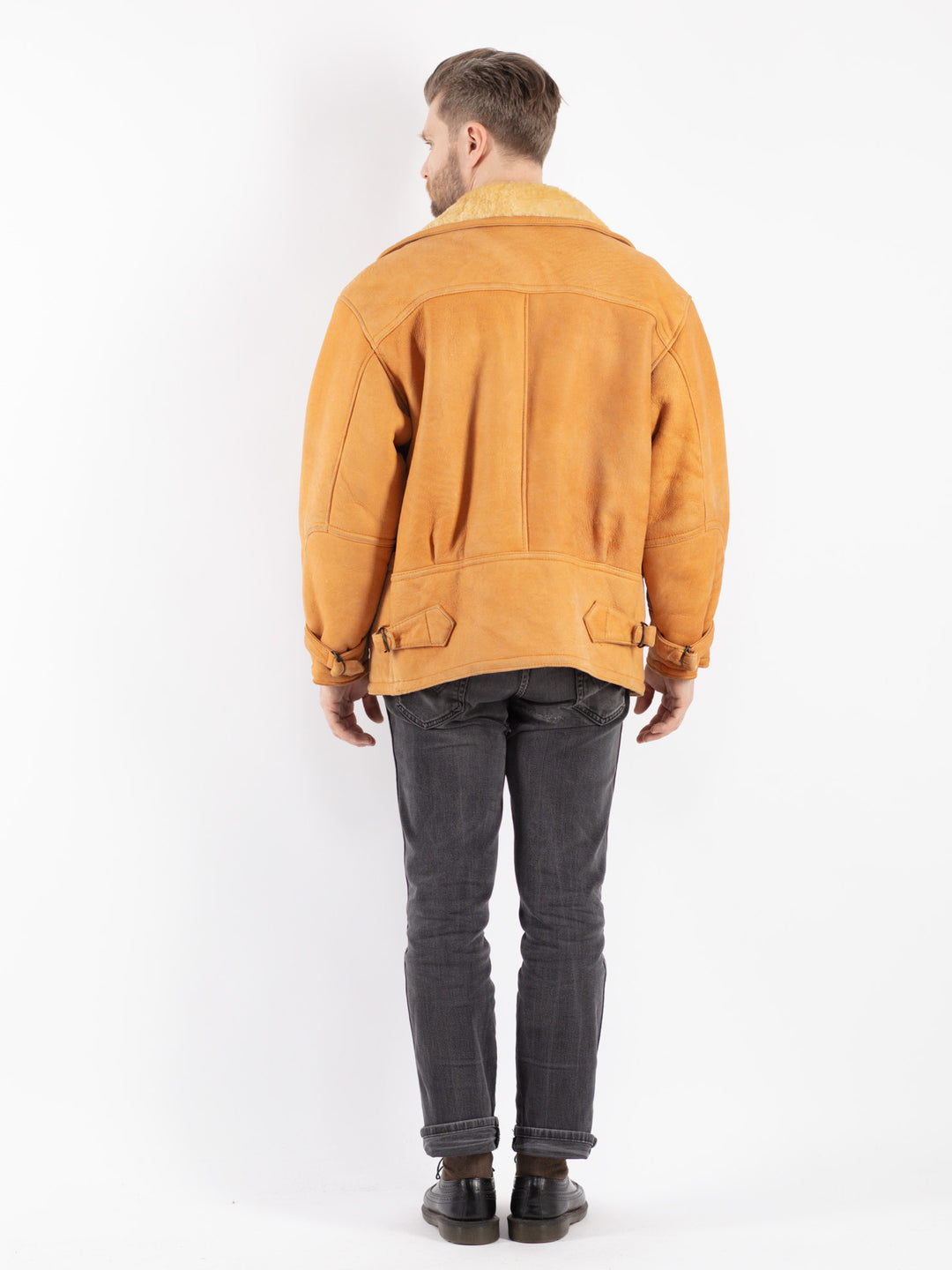 Vintage 80's Men Sheepskin Jacket in Orange