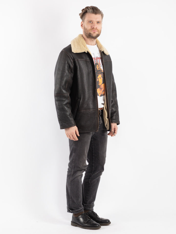 Vintage 80's Men Sheepskin Jacket in Brown
